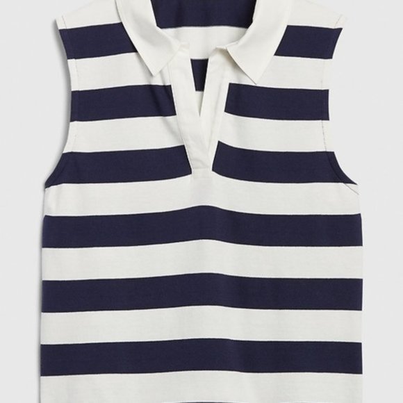 Sleeveless Rugby Polo Shirt, GAP, Navy and White - Picture 3 of 8